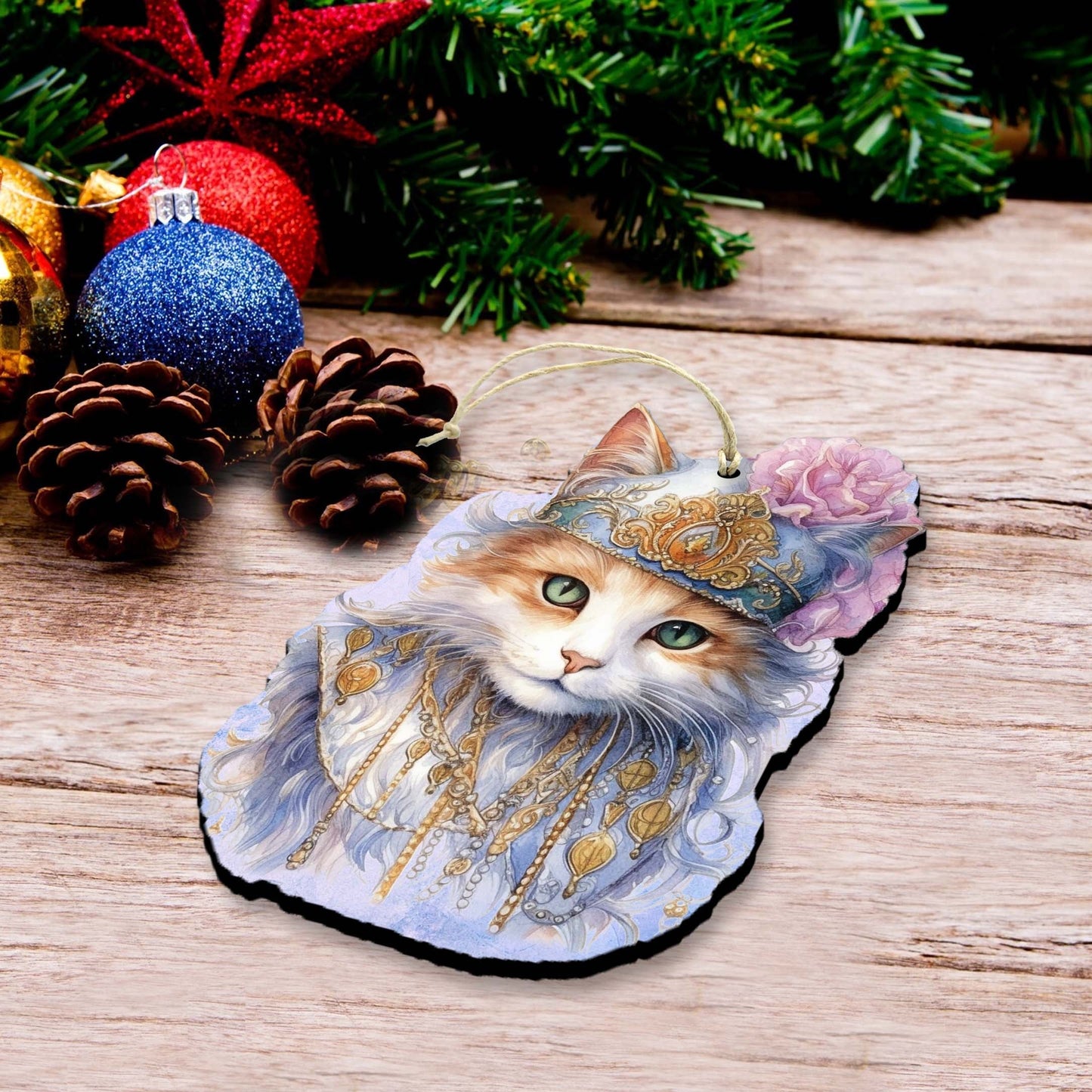 Beautiful Cats Decorative Eco Wood Ornaments Set of 3 by G. Debrekht - Christmas Decor - 8091033-S3-3