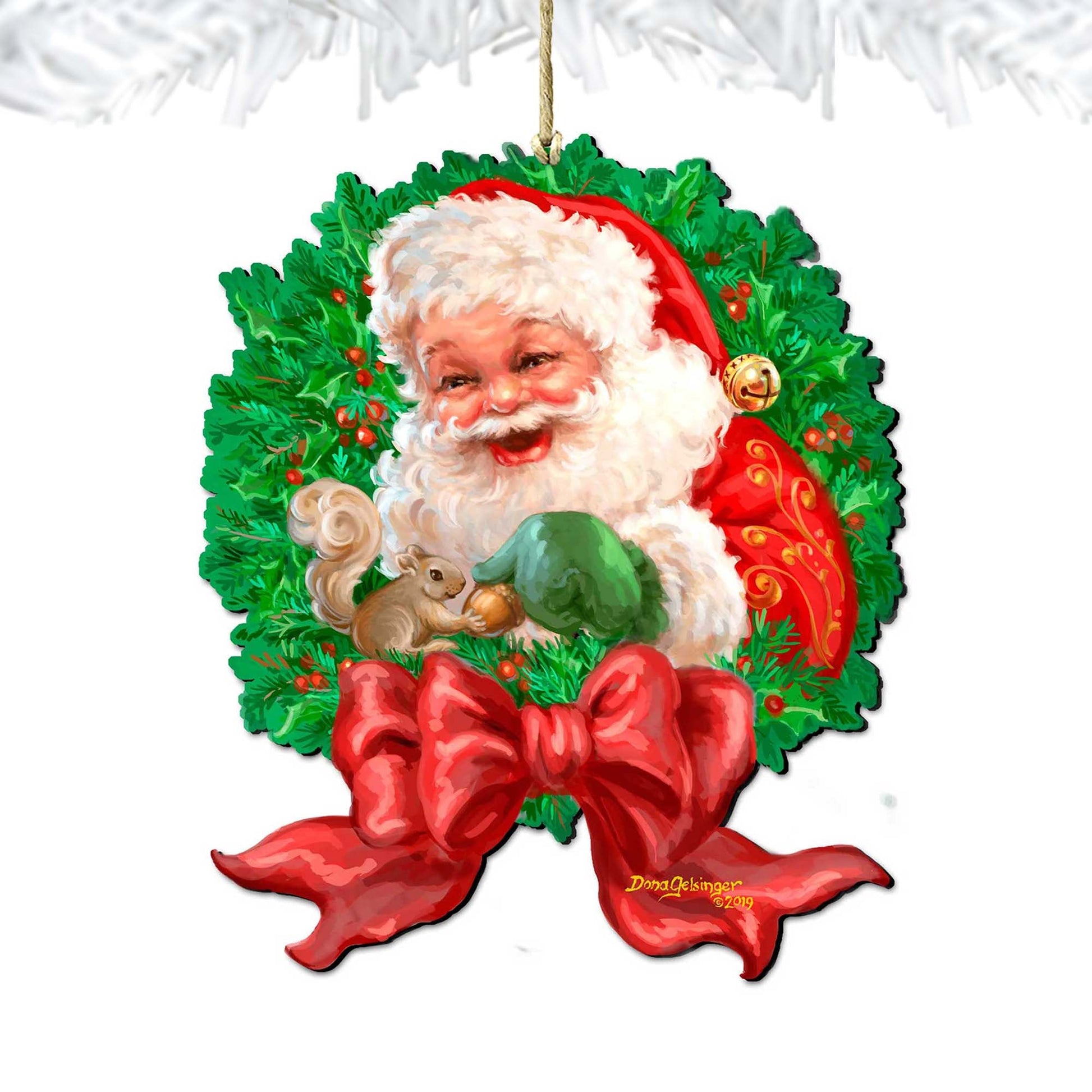 Wreath Santa Bow Wooden Ornaments by Gelsinger - Christmas Decor - 8161014-1309-4