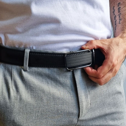 Leather Ratchet Belt For Men Adjustable Size, Slide Buckle