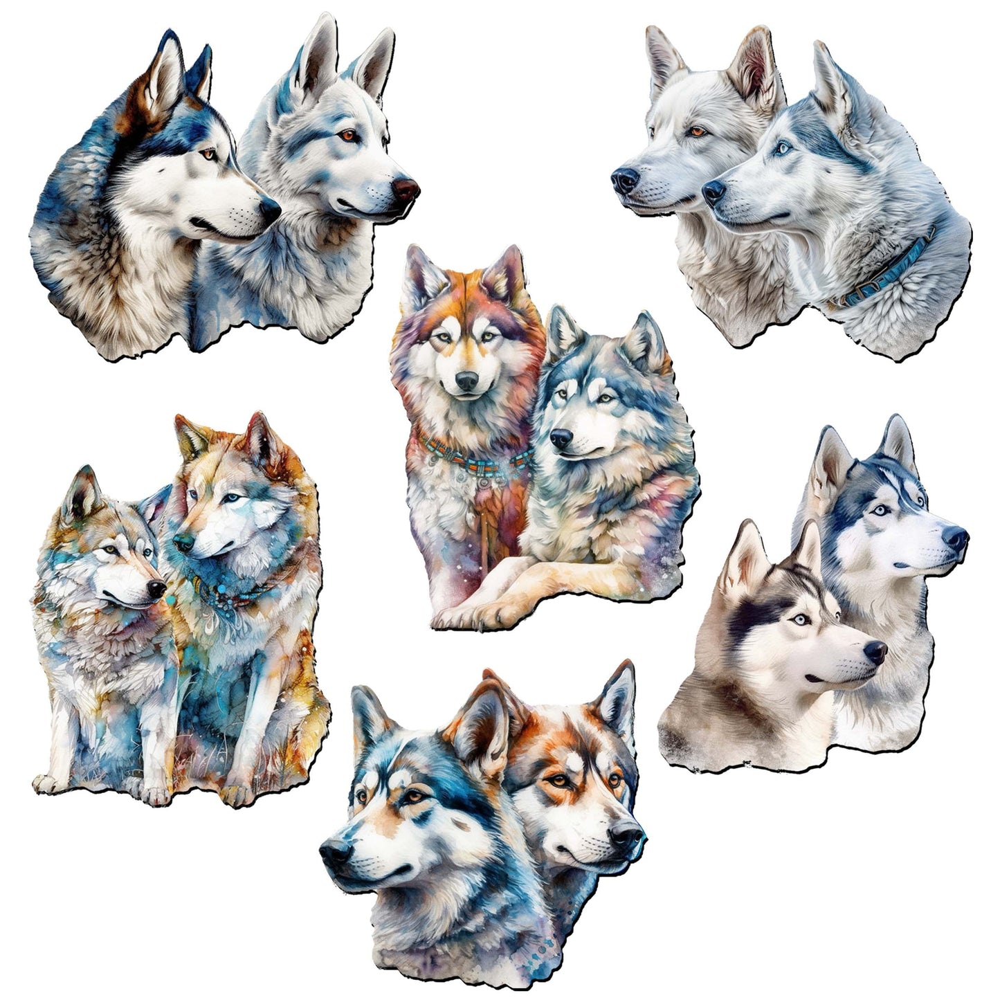 The Graceful Huskies Decorative Eco Wood Magnets Set of 6 by G. Debrekht - Wildlife Decor - 8090115G-S6-4