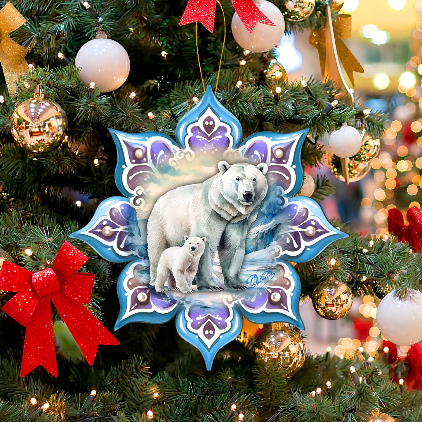 Polar Bear Snowflake Large Wooden Ornament by G. Debrekht - Nature Wildlife Decor - 8688408M-1