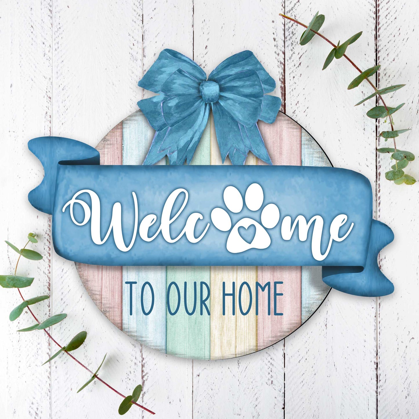 Front door welcome sign Dog lover porch wreath Main entrance Welcome sign - Wooden front porch decor - 933102H-2