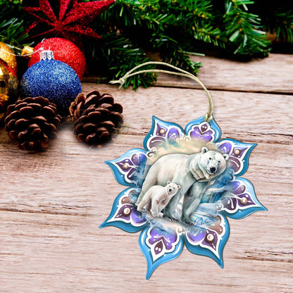 Polar Bear Snowflake Large Wooden Ornament by G. Debrekht - Nature Wildlife Decor - 8688408M-2