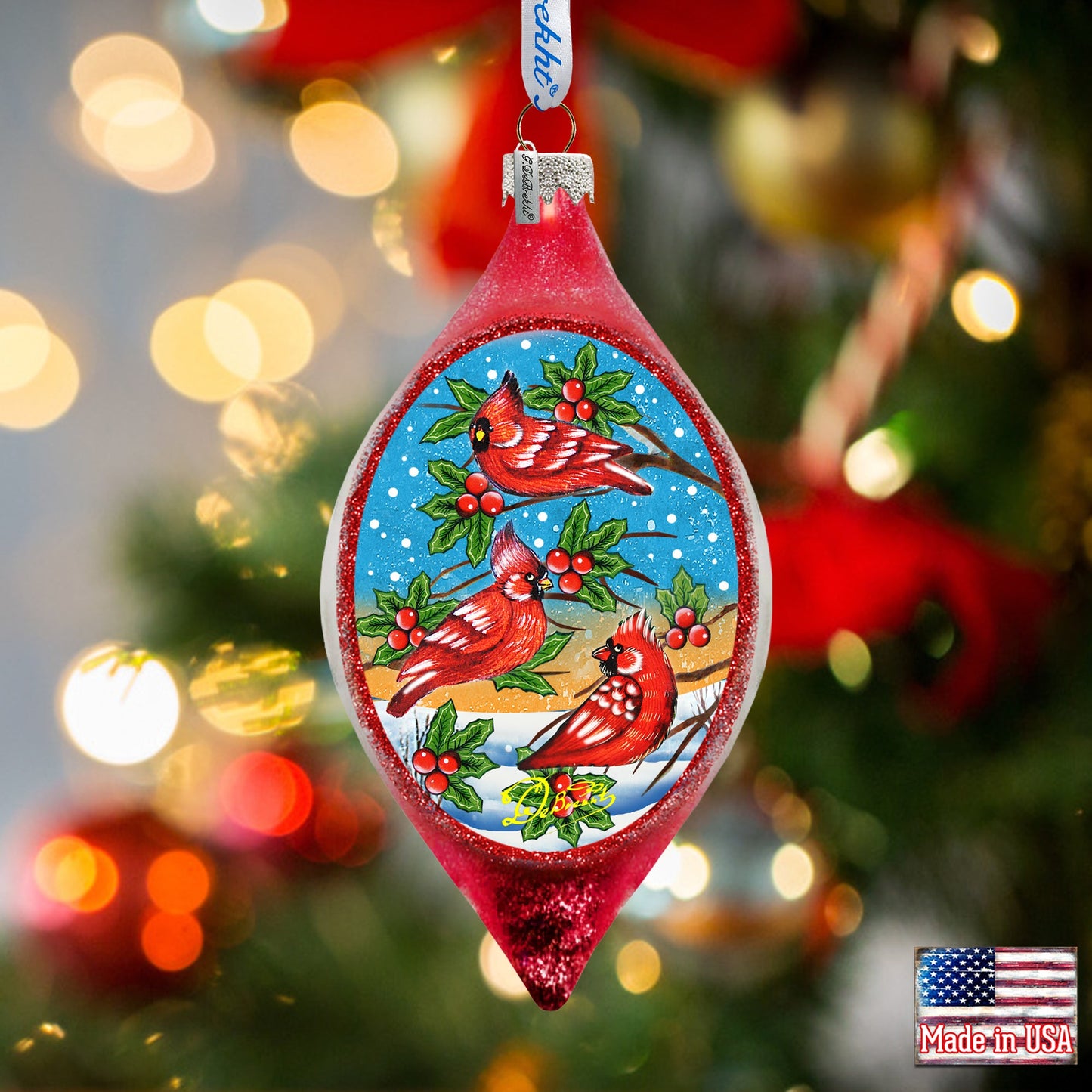 Cardinal Friends Drop Glass Ornament by G. DeBrekht - Christmas Décor - 757-037-2