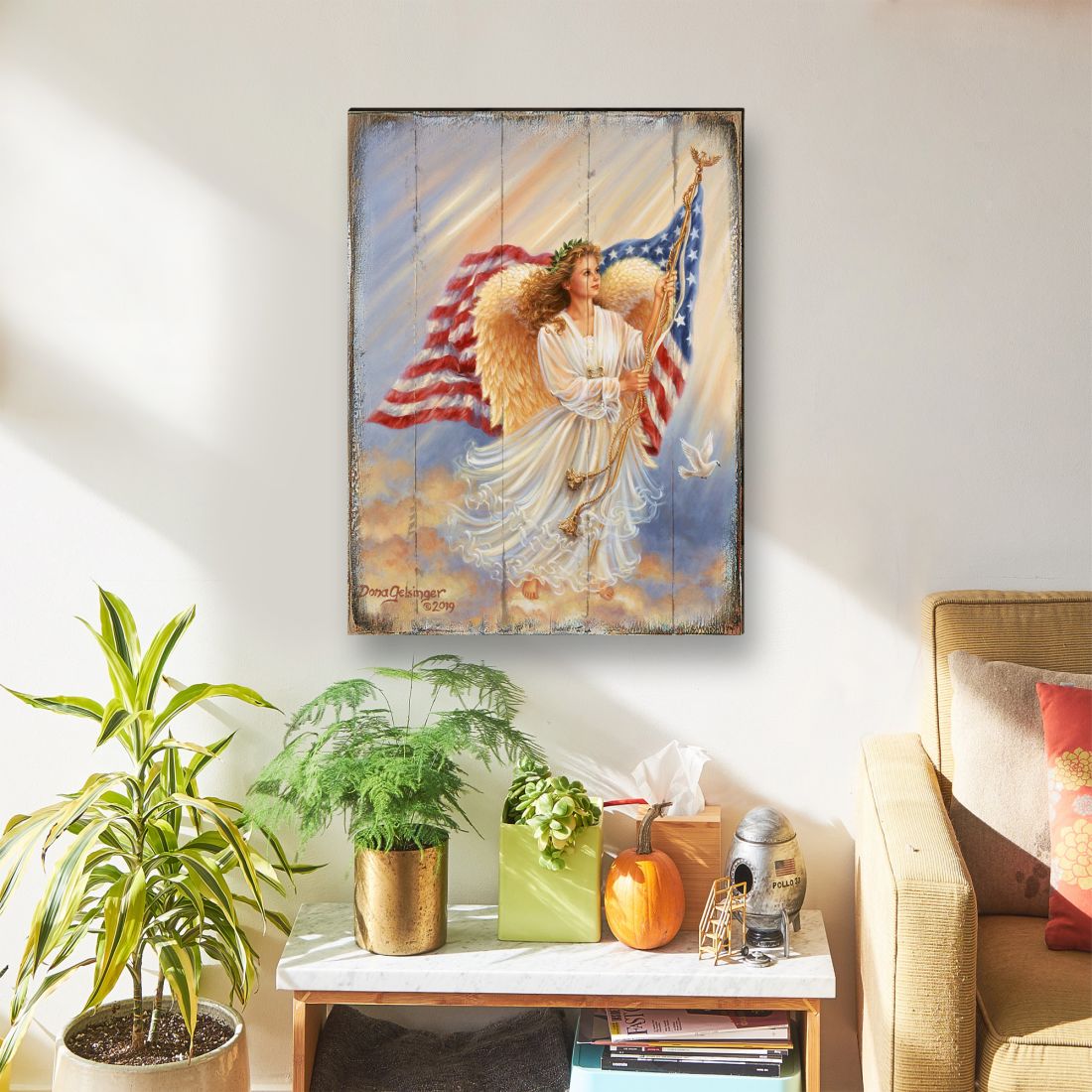 American Angel Art Wooden Wall Art by D. Gelsinger - American Patriotic Decor - 95655B-0107-3