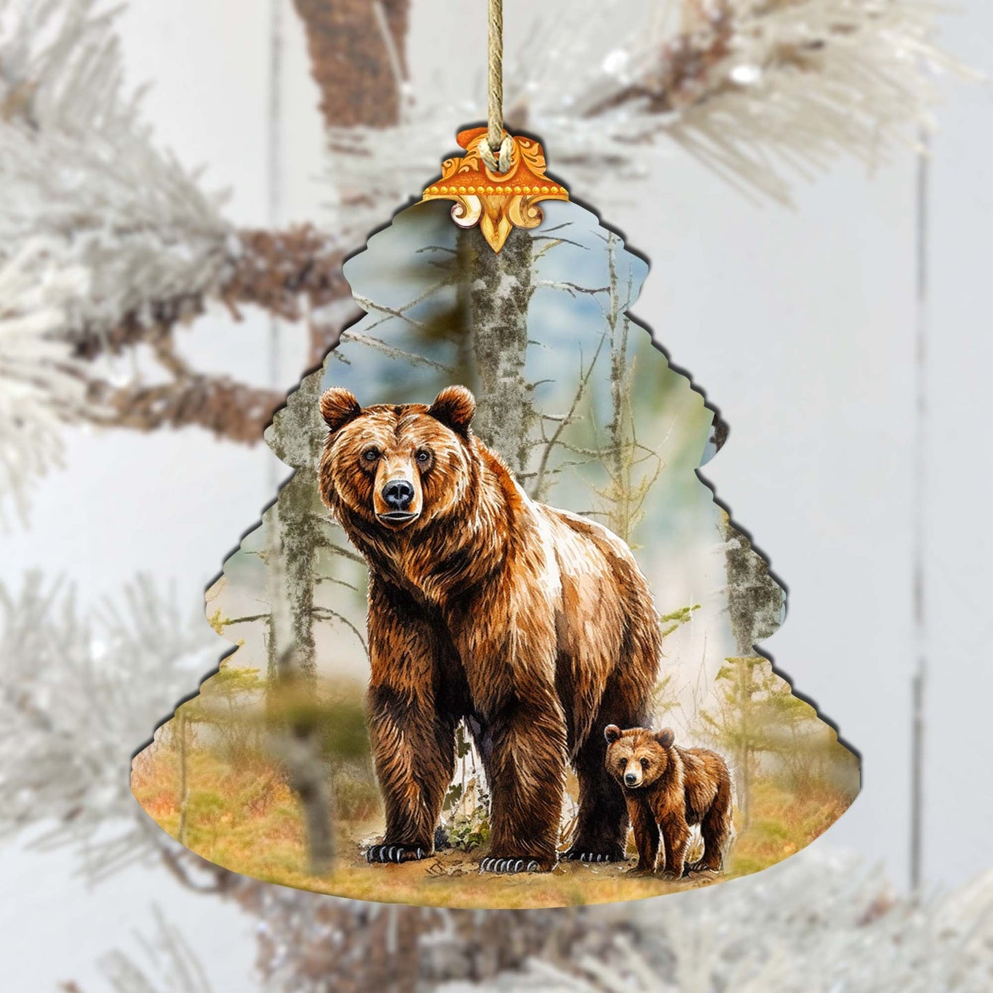 Forest Grizzly Bond Tree Wooden Ornaments by G.Debrekht - Wildlife Holiday Decor - 870010-2