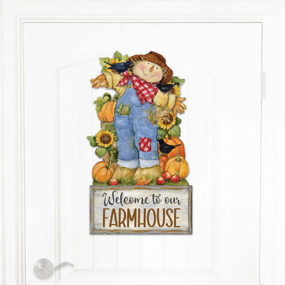 Farmhouse Door Hanger Fall Decoration Harvest Scarecrow Welcome Sign - Handmade Gift Autumn Adornment by Susan Winget - 8471211-2H-SW-1