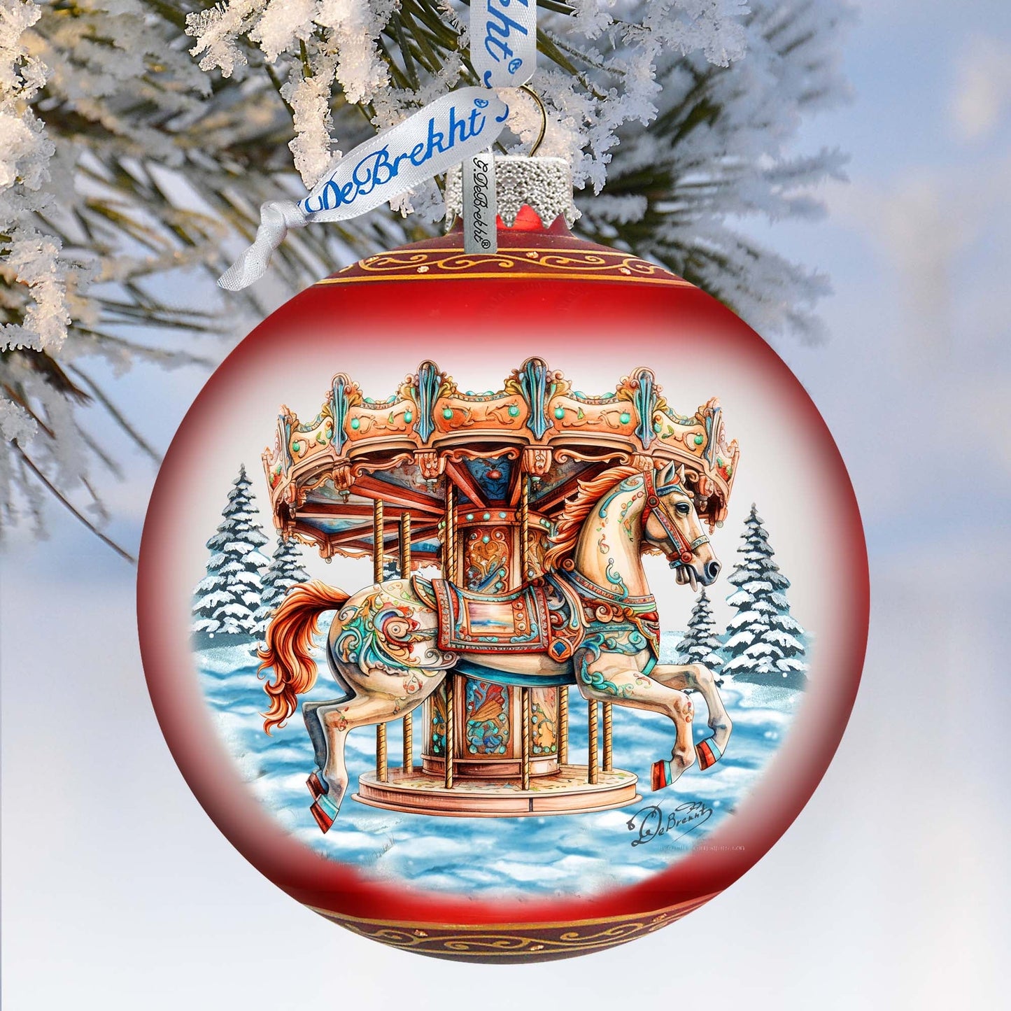 Winter Wonderland Carousel Lg Glass Ornament by G.Debrekht - Christmas Holiday Decor - 73953-2