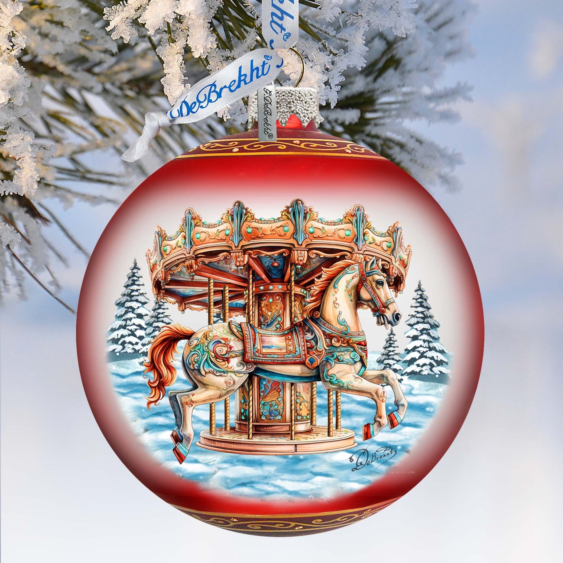 Winter Wonderland Carousel Lg Glass Ornament by G.Debrekht - Christmas Holiday Decor - 73953-2