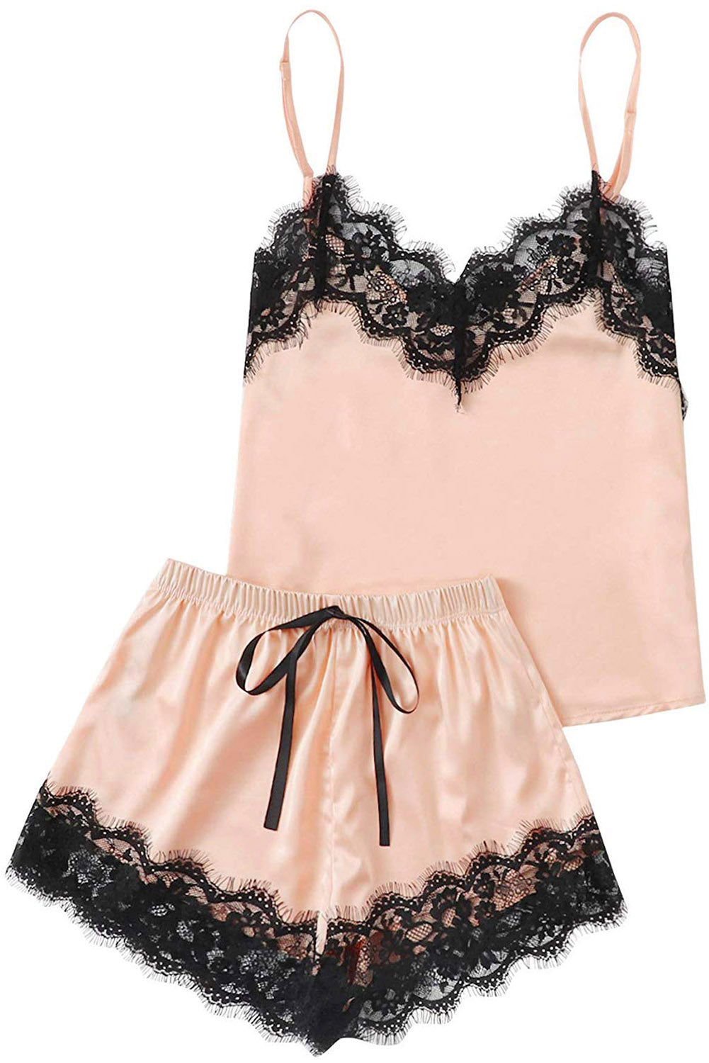 Lace Detail Spaghetti Strap Top and Shorts Lounge Set