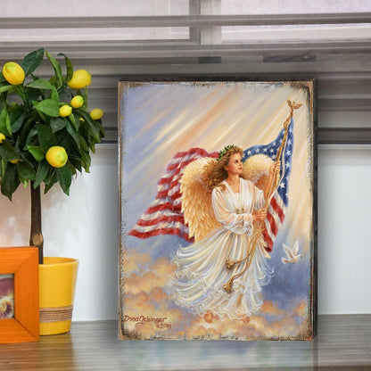 American Angel Art Wooden Wall Art by D. Gelsinger - American Patriotic Decor - 95655B-0107-4