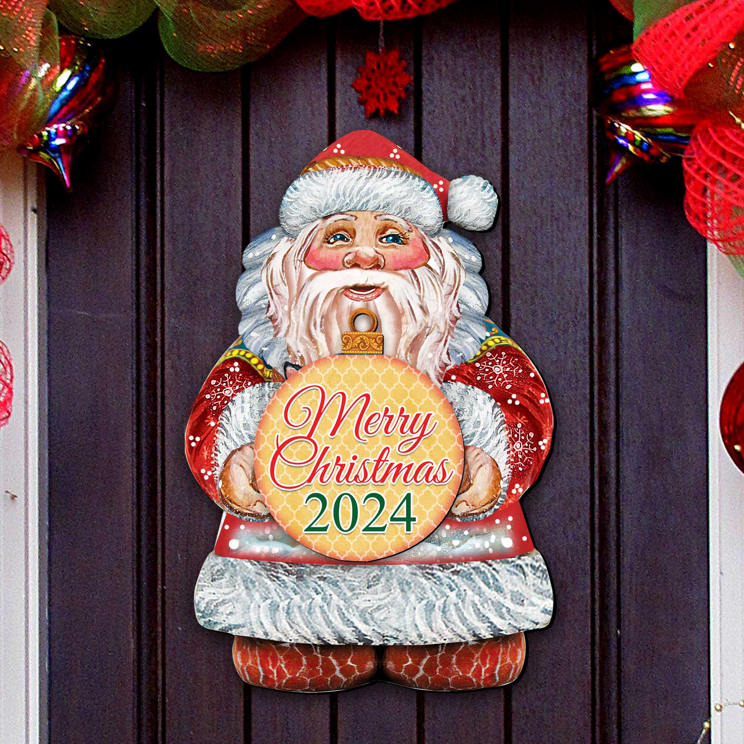 2024 Dated Merry Christmas Santa Door Hanger by G. Debrekht - Christmas Santa Snowman Decor - 8117810H-MC-D24-0