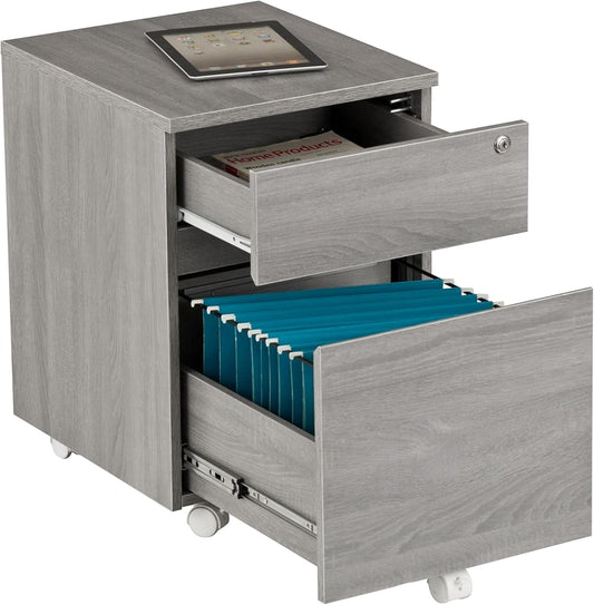 Rolling Lock and Storage 2 Drawer Vertical Filing Cabinet, 15.75" L X 17.75" W X 23" H,Grey-0
