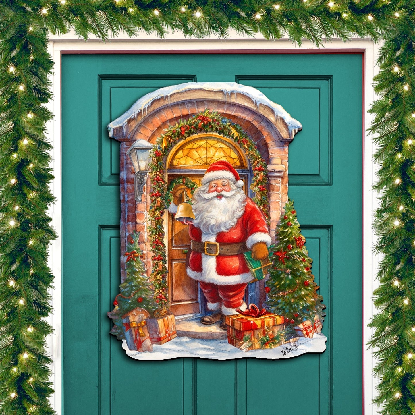 Knocking the door Santa Holiday Door Decor  by G. Debrekht - Christmas Decor - 8611044H-0