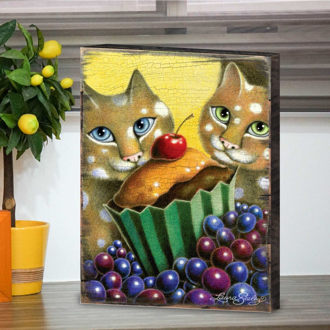 Chocolate Marshmallow Wooden Wall Art by Laura Seeley - Pets Dog and Cats Decor - 8512112B-2