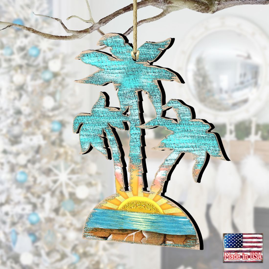 Rustic Palm Trees Wooden Ornaments by G. DeBrekht - Coastal Holiday Decor - 8198415-2