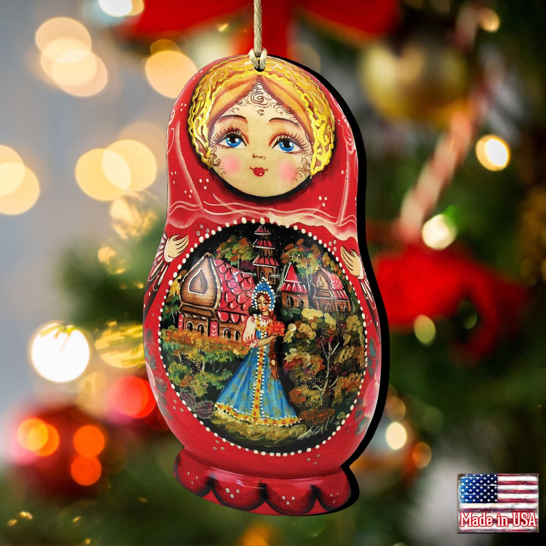 Scarlet Flower Matreshka Wooden Ornaments by G. DeBrekht - Christmas Santa Snowman Decor - 8115103-2