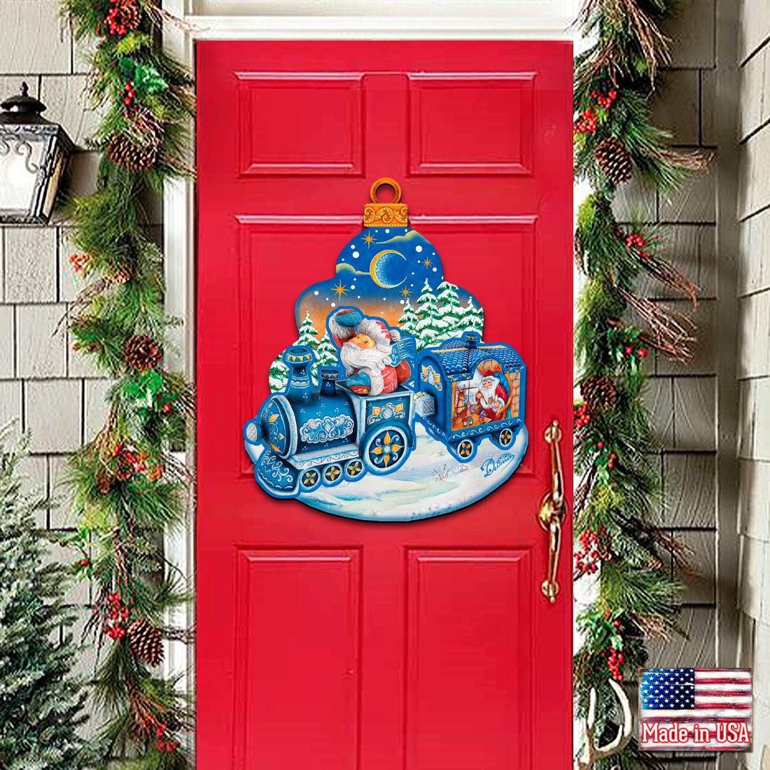 Christmas Train Christmas Door Decor by G. DeBrekht - Christmas Santa Snowman Decor - 8112180H-3