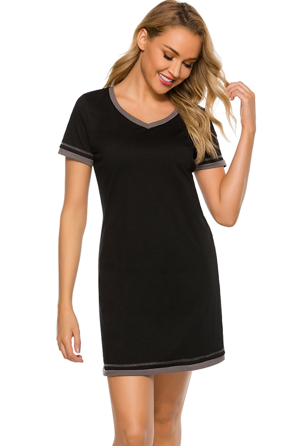 Contrast Trim Short Sleeve Lounge Dress