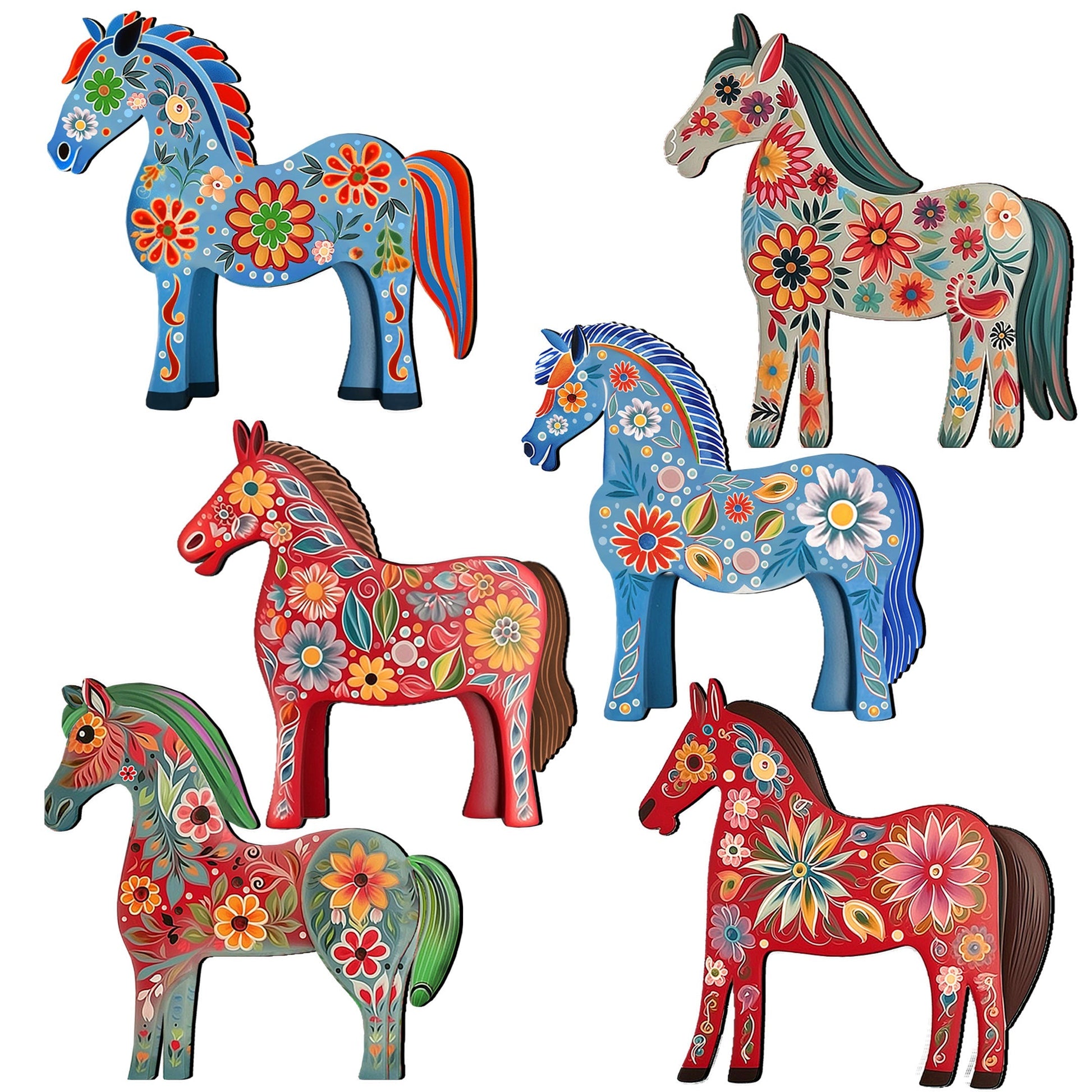 Danish Horses Decorative Eco Wood Magnets Set of 6 by G. Debrekht - Love Family Decor - 8090075G-S6-4