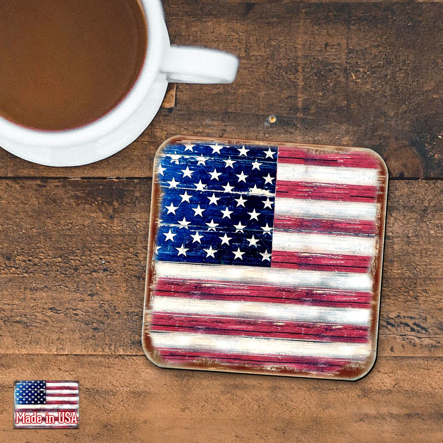 American Flag Wooden Cork Coasters Gift Set of 4 by Nature Wonders - 85099C-S4-1