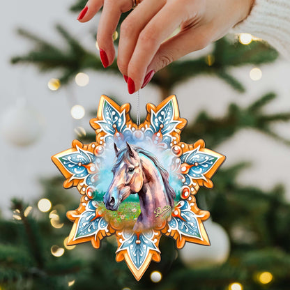 Horse Snowflake Wooden Ornaments by G. Debrekht - Nature Wildlife Decor - 8688431-1
