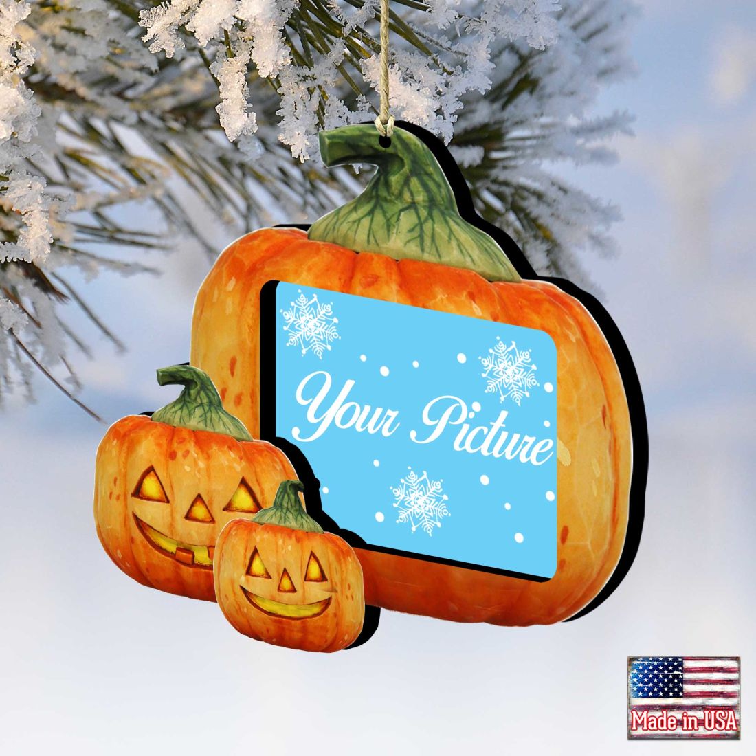 Halloween Pumpkin Picture Frame Ornaments - Ornament for Photo - Thanksgiving Halloween Decor - 8158414-2PF-2
