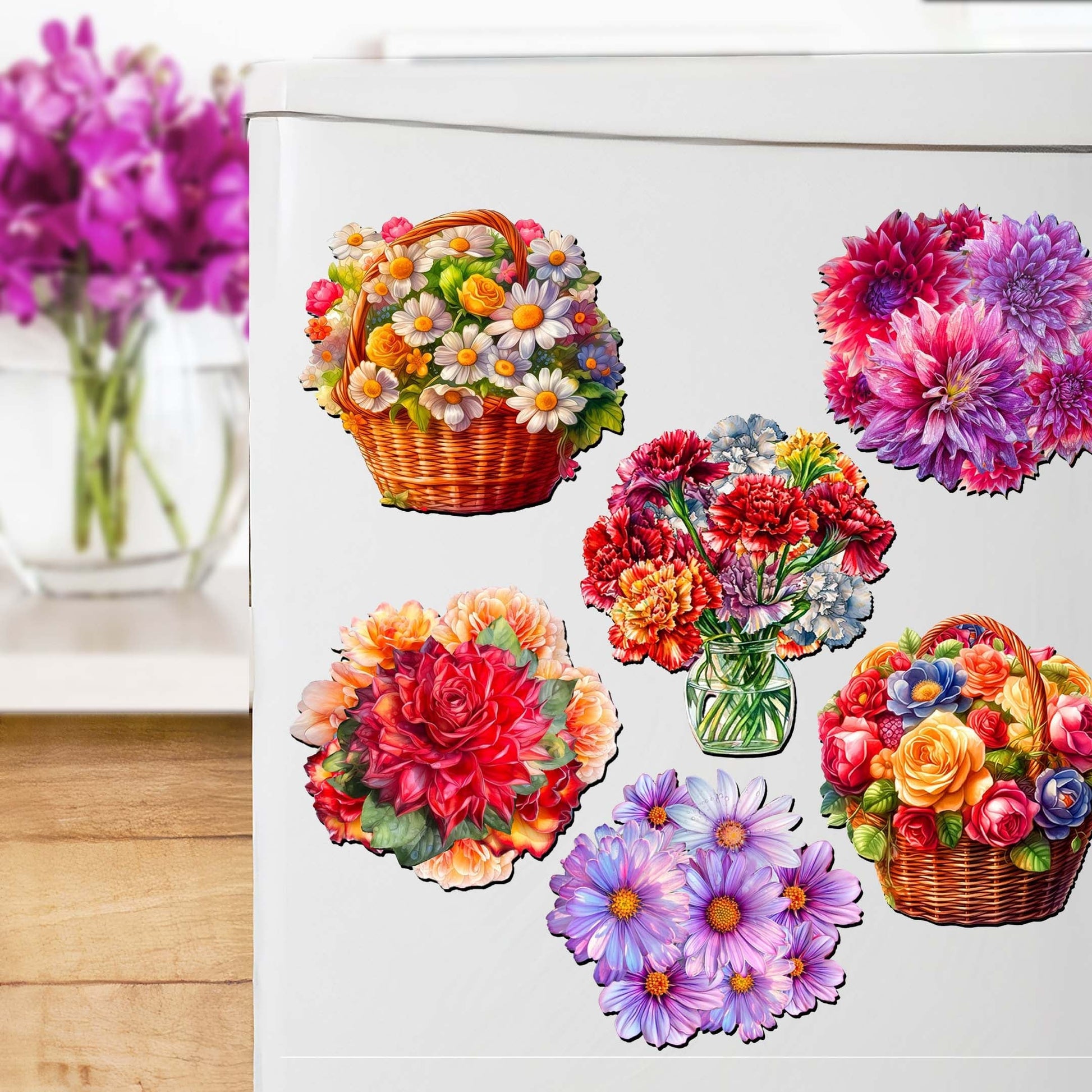 Bouquet of Flowers Decorative Eco Wood Magnets Set of 6 by G. Debrekht - Love Family Decor - 8090076G-S6-0