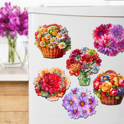 Bouquet of Flowers Decorative Eco Wood Magnets Set of 6 by G. Debrekht - Love Family Decor - 8090076G-S6-0