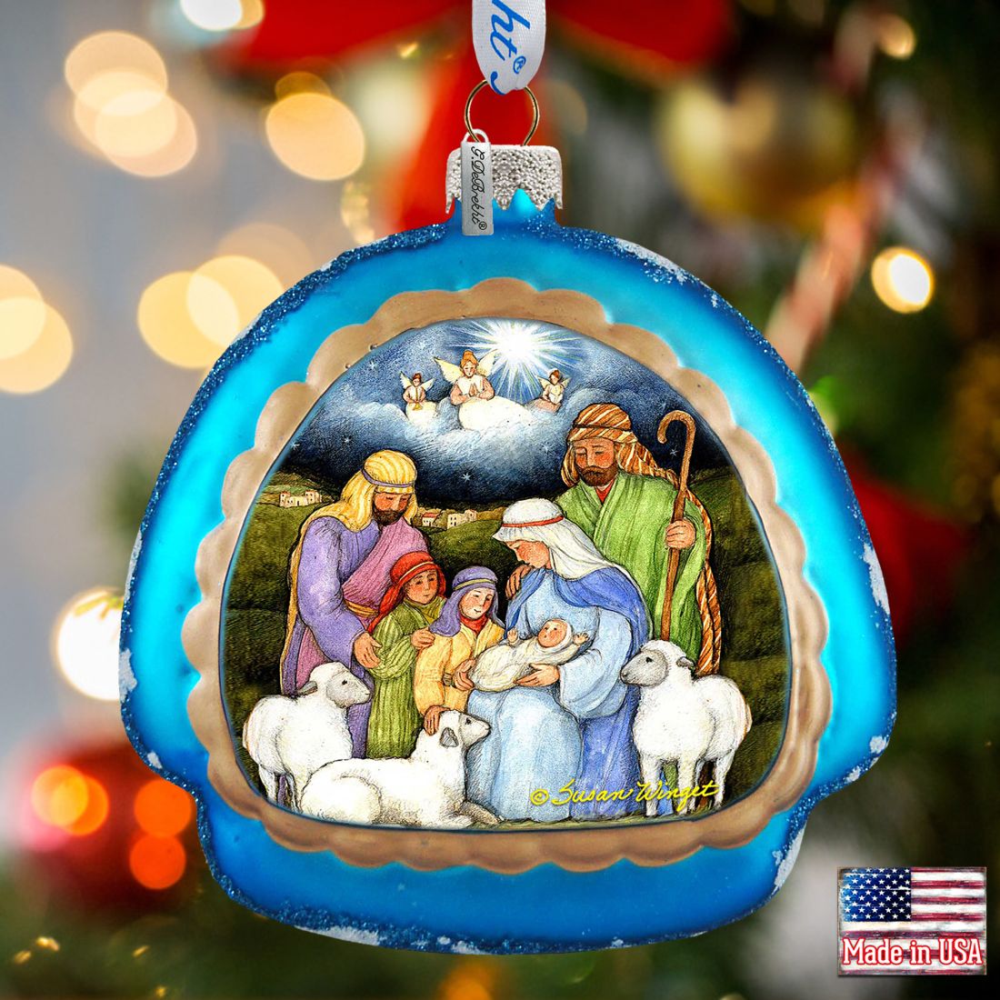 Holy Night Glass Ornament by Susan Winget - Nativity Holiday Decor - 756-205-SW-1