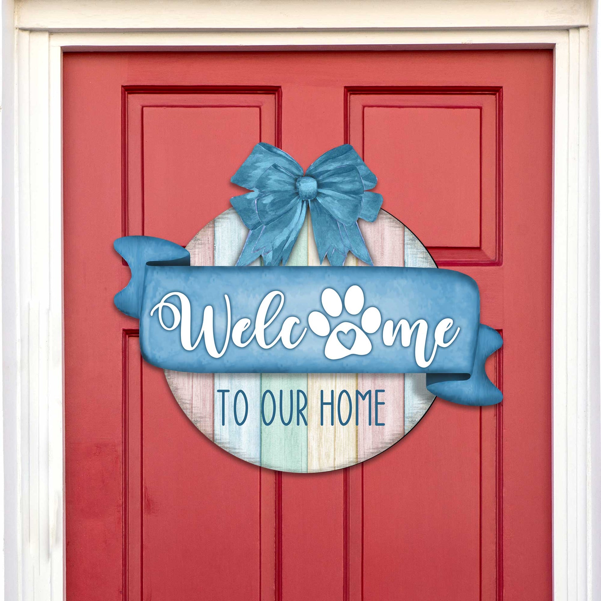 Front door welcome sign Dog lover porch wreath Main entrance Welcome sign - Wooden front porch decor - 933102H-0