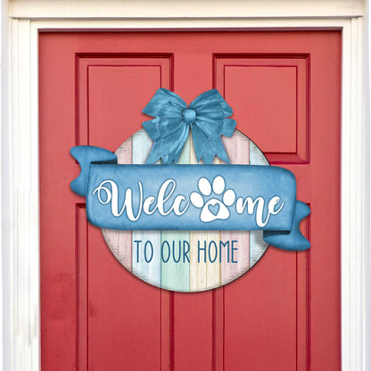 Front door welcome sign Dog lover porch wreath Main entrance Welcome sign - Wooden front porch decor - 933102H-0