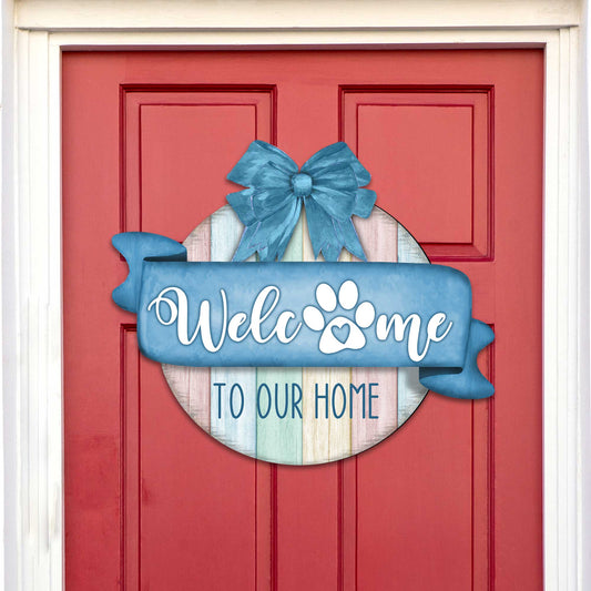 Front door welcome sign Dog lover porch wreath Main entrance Welcome sign - Wooden front porch decor - 933102H-0