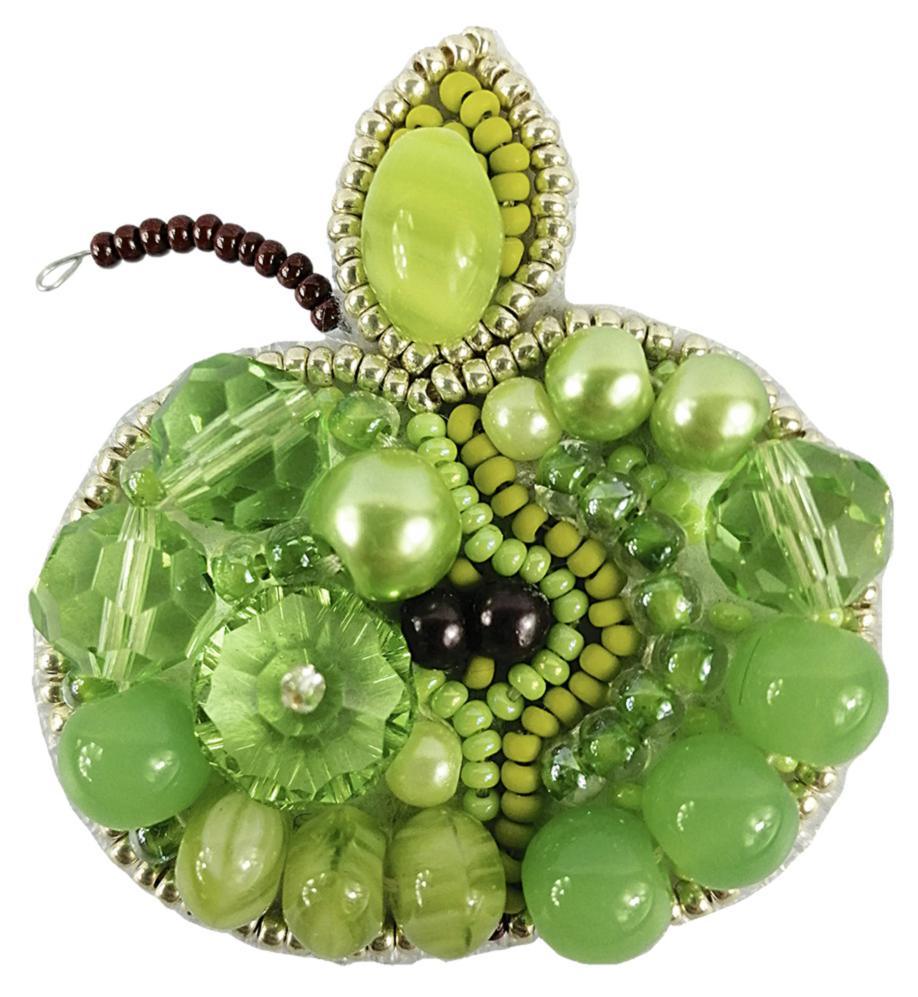 Beadwork kit for creating brooch Crystal Art Green apple BP-256C-0