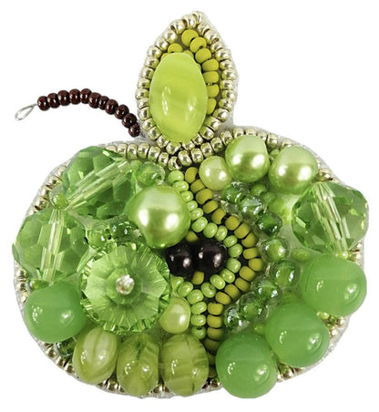 Beadwork kit for creating brooch Crystal Art Green apple BP-256C-0