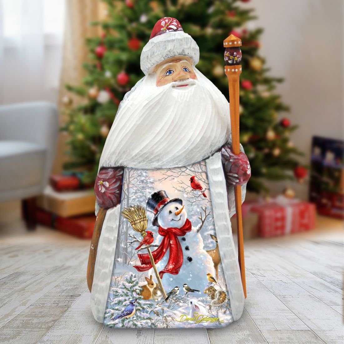 Frosty Forest Friends Hand-Painted WOODCARVED Figurine by D. Gelsinger - Christmas Santa Snowman Decor - 242103-1624-0