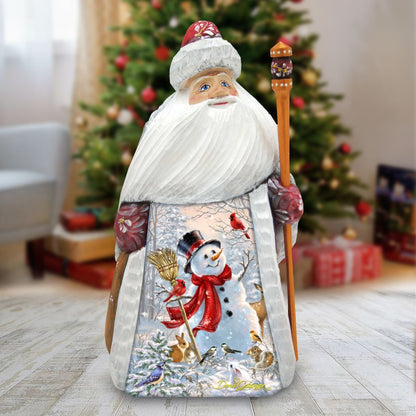 Frosty Forest Friends Hand-Painted WOODCARVED Figurine by D. Gelsinger - Christmas Santa Snowman Decor - 242103-1624-0