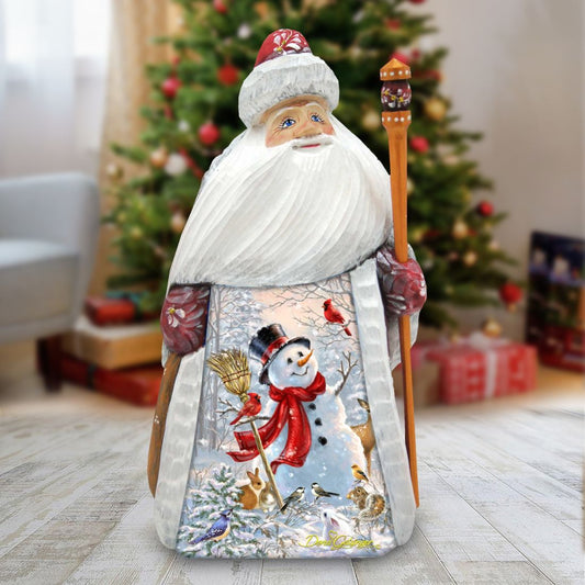 Frosty Forest Friends Hand-Painted WOODCARVED Figurine by D. Gelsinger - Christmas Santa Snowman Decor - 242103-1624-0
