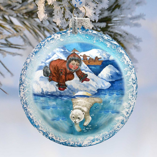 Alaska Boy Polar Bear Glass Ornament by G. DeBrekht - Wildlife Holiday Decor - 744-035-0