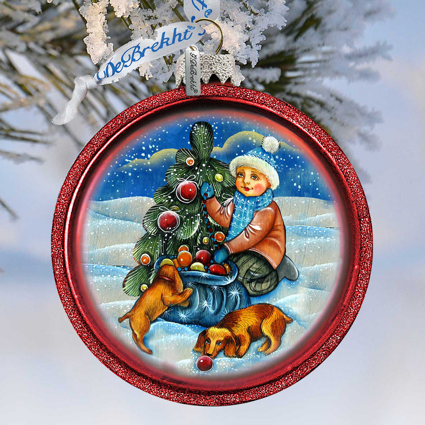 Trim a Tree Boy with Dogs Glass Ornament by G. DeBrekht - Christmas Decor - 764-014-0