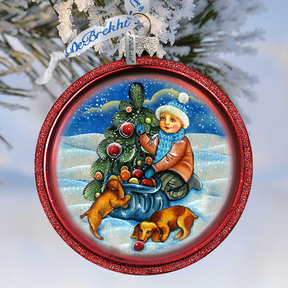 Trim a Tree Boy with Dogs Glass Ornament by G. DeBrekht - Christmas Decor - 764-014-0