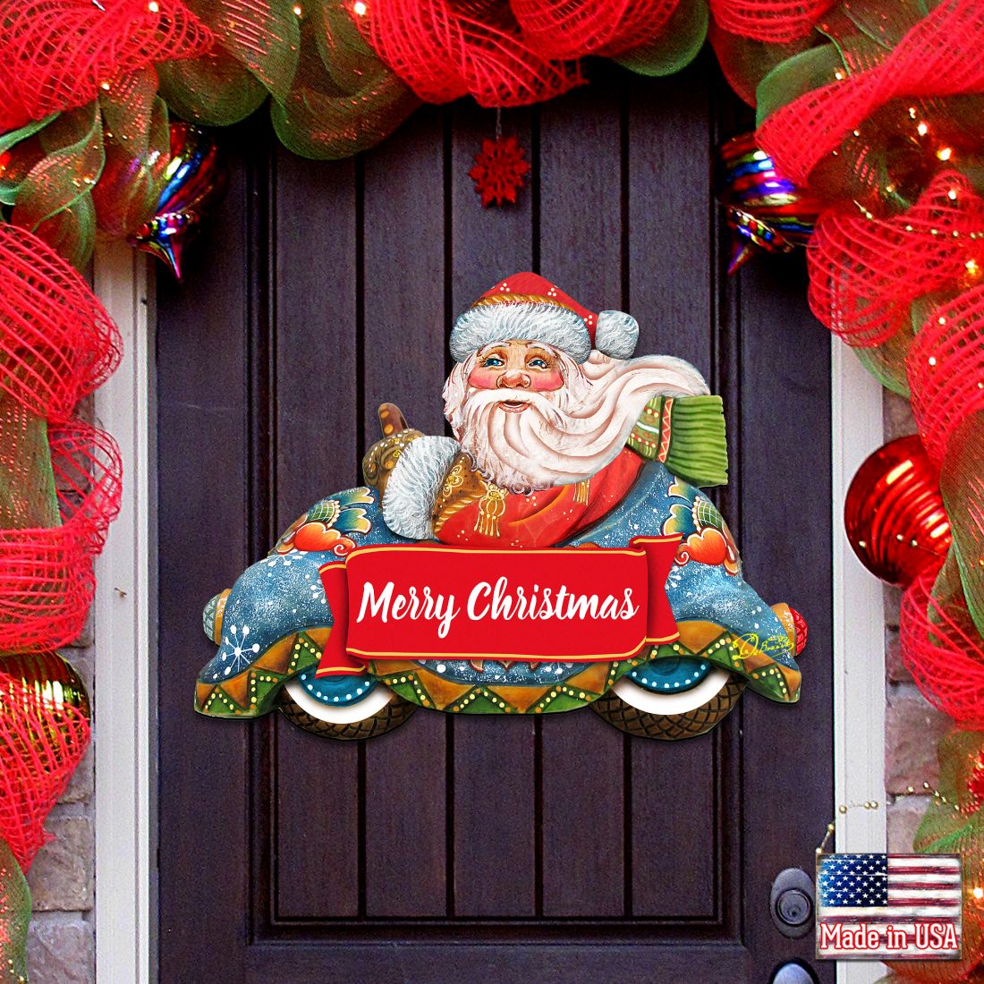Merry Christmas Santa Door Decor by G. DeBrekht - Christmas Santa Snowman Decor - 8112045-2H-0