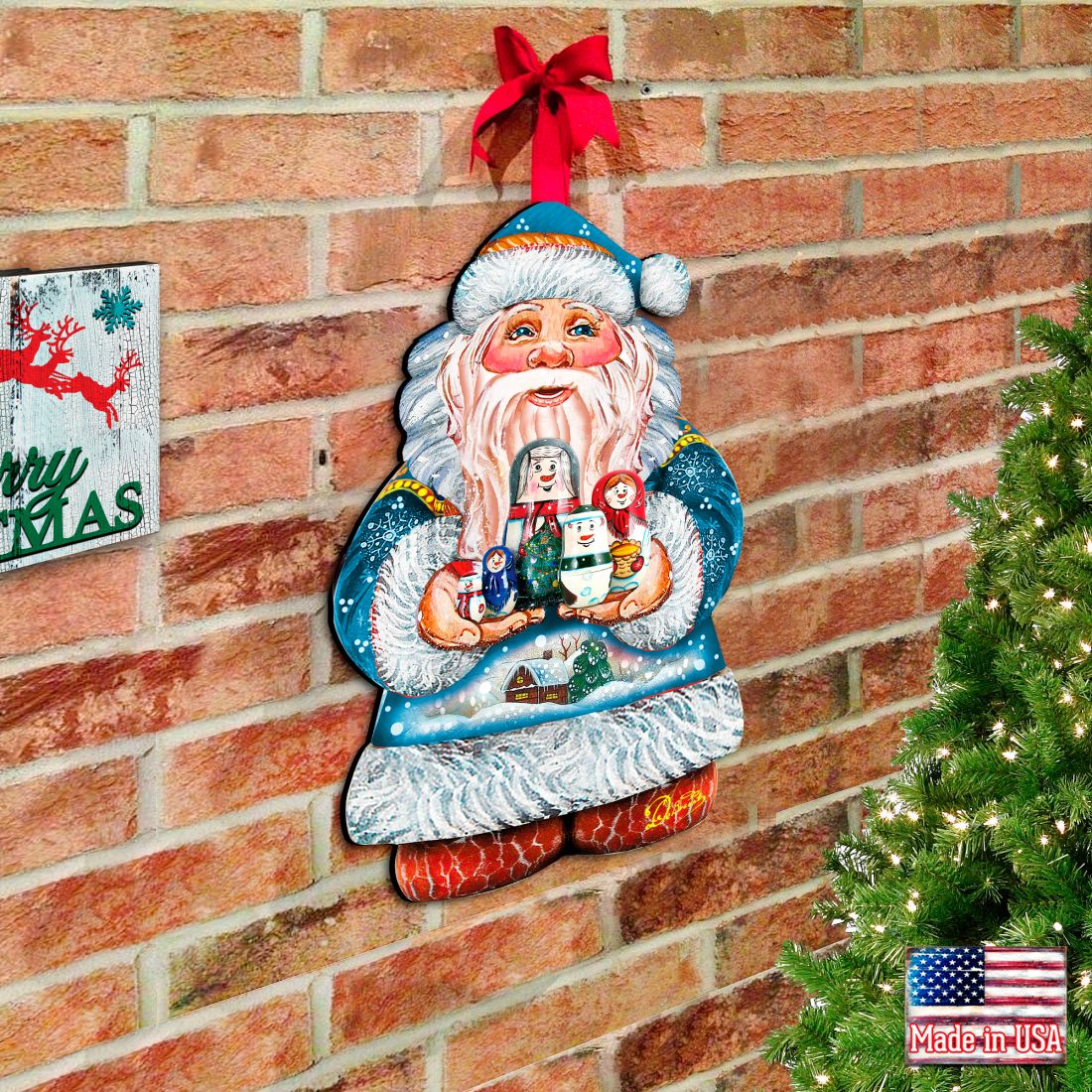 Santa with Matreshka Christmas Door Decor by G. DeBrekht - Christmas Santa Snowman Decor - 8117809H-1