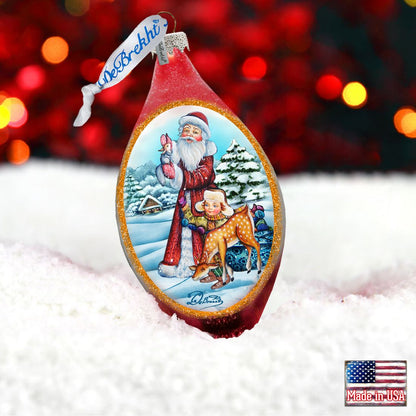 Santa Kids Cut Drop Glass Ornament by G. DeBrekht - Christmas Santa Snowman Decor - 757-005-1