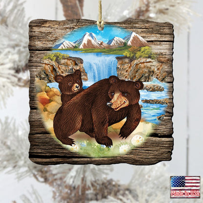 Bear Cabin Christmas Wooden Ornaments by G. DeBrekht - Wildlife Holiday Decor - 8114081-1