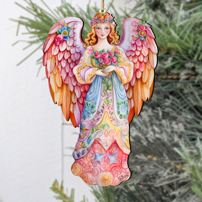 Pink Floral Angel Wooden Ornaments by G. DeBrekht Nativity Holiday Decor - 8611023-1