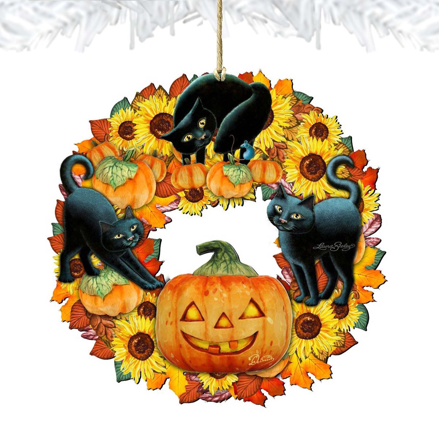 Halloween Cats Wreath Wooden Ornaments by G. DeBrekht - Thanksgiving Halloween Decor - 8185305-4-SL-3