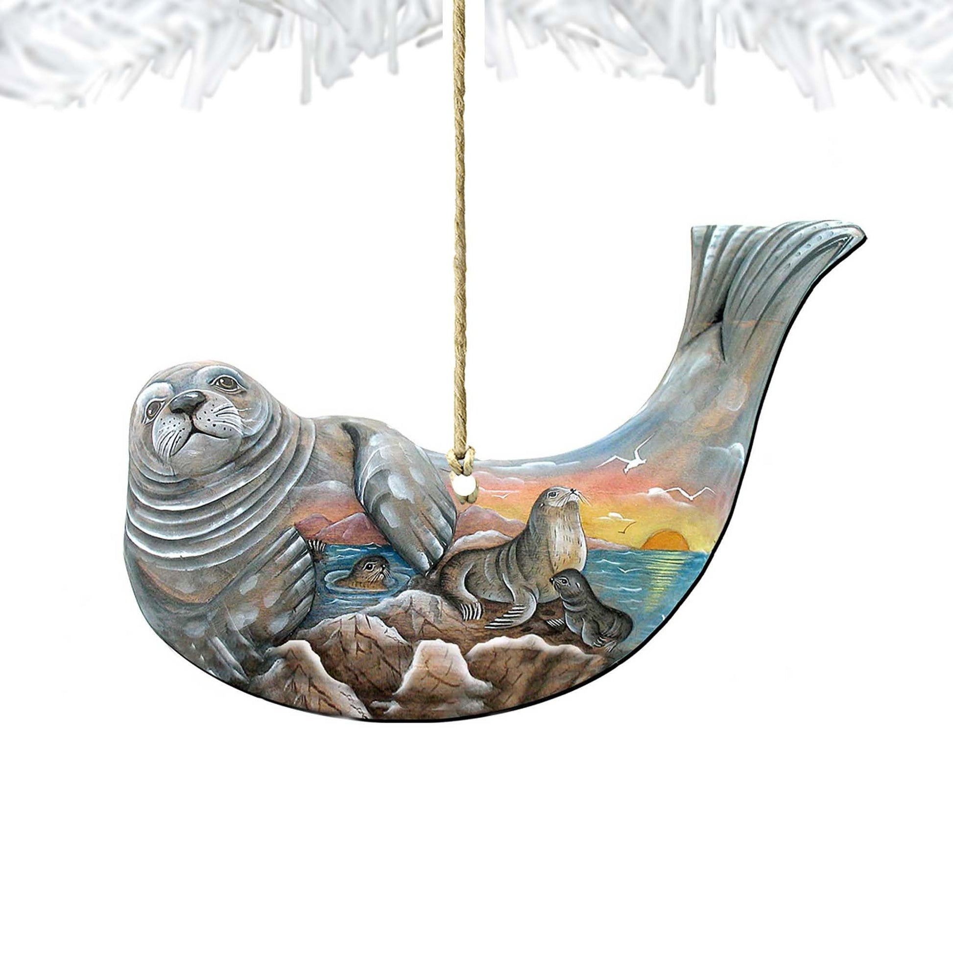 Seal Wooden Ornaments by G. DeBrekht - Coastal Holiday Decor - 8158914-4