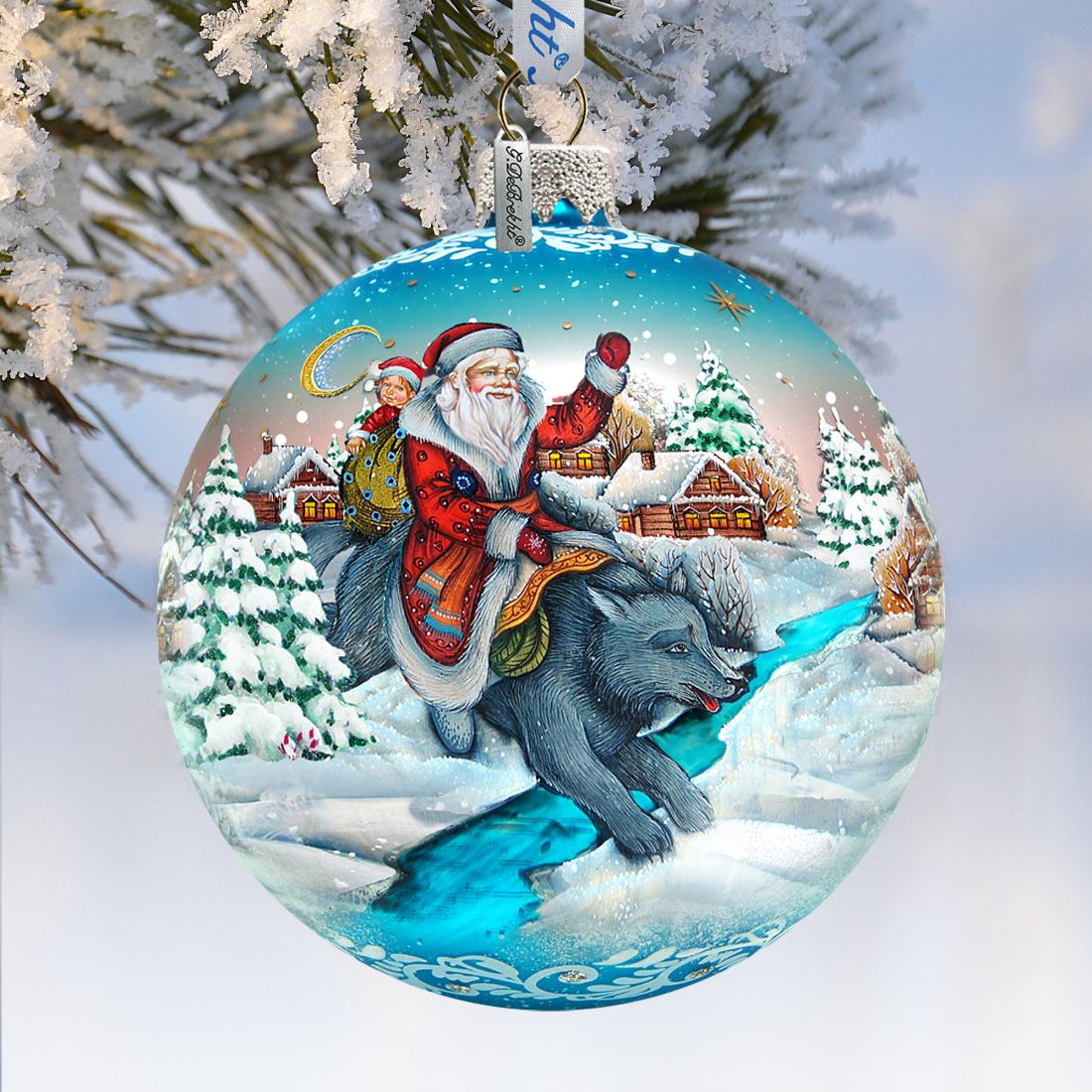 Christmas Arrival Fairytale Glass Ornament Limited Edition by G. DeBrekht - Christmas Santa Snowman Decor - 73866-2