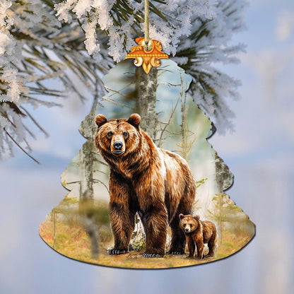 Forest Grizzly Bond Tree Wooden Ornaments by G.Debrekht - Wildlife Holiday Decor - 870010-0